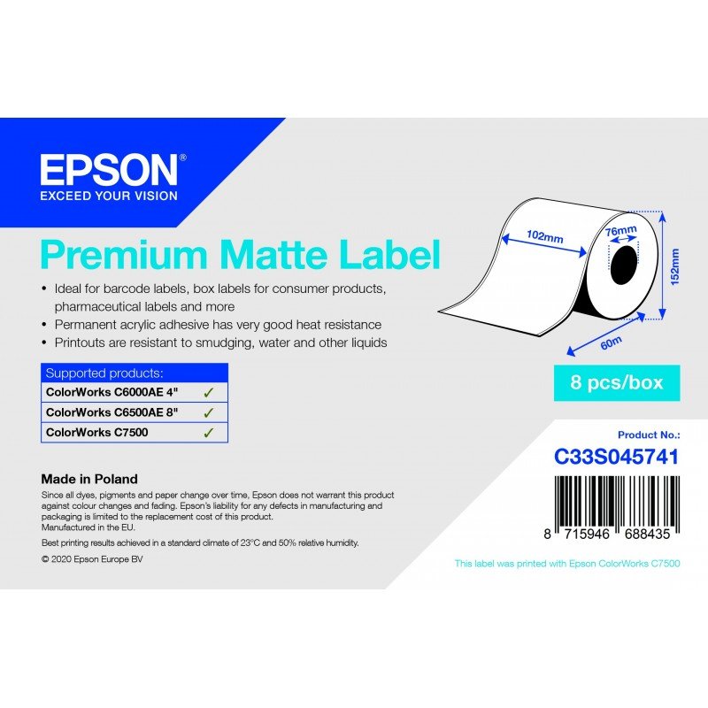 Epson prémium matt inkjet 102mm x 60m 265 címke/tekercs