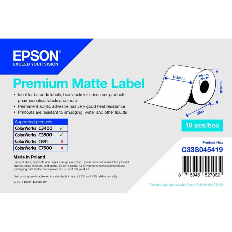 Epson prémium matt inkjet címke 102mm x 35m