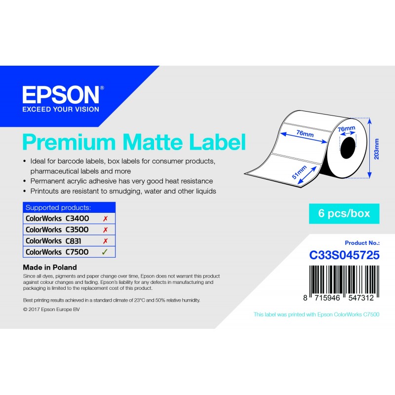 Epson prémium matt inkjet 76mm x 51mm 2310 címke/tekercs